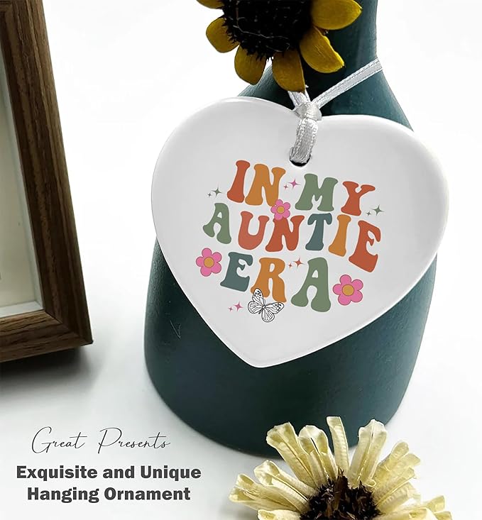 Heart Shaped Christmas Ornament-Auntie Era Gift-Best Aunt Ever Keepsake for Niece Nephew-Birthday or Baby Announcement Present for New Auntie to Be-Promoted to Aunt Ceramic Ornament