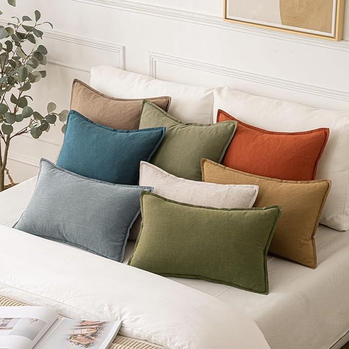 MIULEE Decorative Linen Pillow Covers 16x16 Inch Green Boho Farmhouse Neutral Couch Throw Pillows for Bed Pack of 2 Accent Outdoor Pillowcase Modern Sofa Cushion Livingroom Home Decor