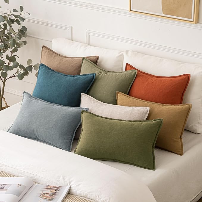MIULEE Decorative Linen Lumbar Pillow Covers 12x20 Inch Natural Beige Boho Farmhouse Neutral Christmas Couch Throw Pillows for Bed Pack of 2 Accent Modern Pillowcase Sofa Livingroom Home Decor