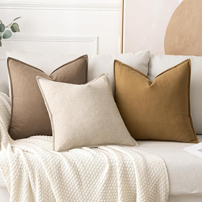 MIULEE Decorative Linen Euro Sham Pillow Covers 24x24 Khaki Boho Farmhouse Neutral Winter Couch Throw Pillows for Bed Pack of 2 Accent Modern Pillowcase Sofa Livingroom Home Decor