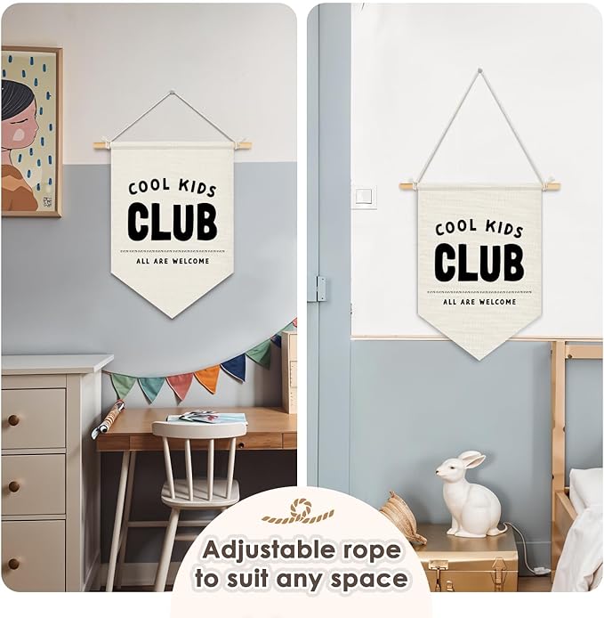 Wheatwin Playroom Decor, Cool Kids Club Pennant Flag Banner, Play Room Wall Decor for Boys Girls Toddler Nursery Bedroom 15x11 Inch