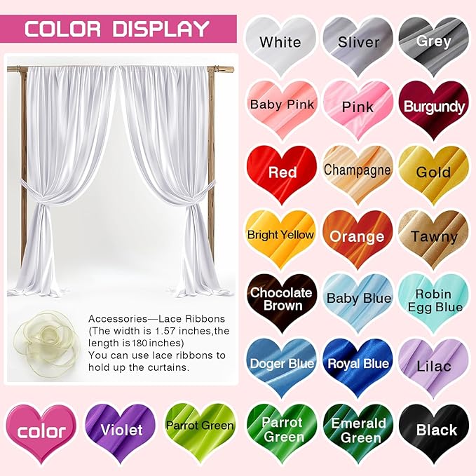 10x10ft Wedding Curtains White Wedding Backdrop for Ceremony Prom Stage Backdrop Satin Fabric Curtain Drapes Curtains Panels with Rod Pockets W5' x H10'2 Panels YUNBSDJ005