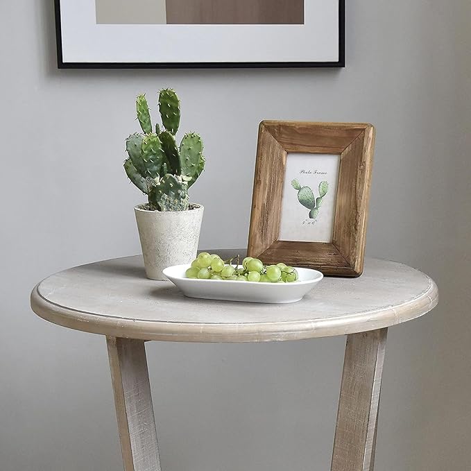 Set of 2 Rustic Farmhouse end Table with Storage Shelf, French Country Accent Side Table for Family, Dinning or Living Room, Small Spaces, Modern, Round, Vintage Grey Finish