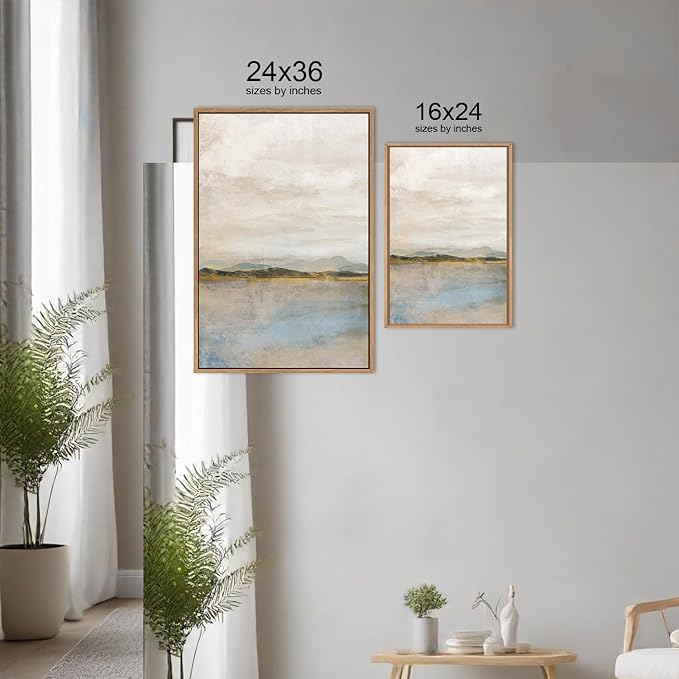 HLNIUC Large Abstract 3 Piece Wall Art 24x36, Neutral Distant Mountain Wall Decor, Watercolor Beige Dusty Nature Landscape Painting, Modern Pastel Scenery Art Prints for Living Room, Bedroom, Office