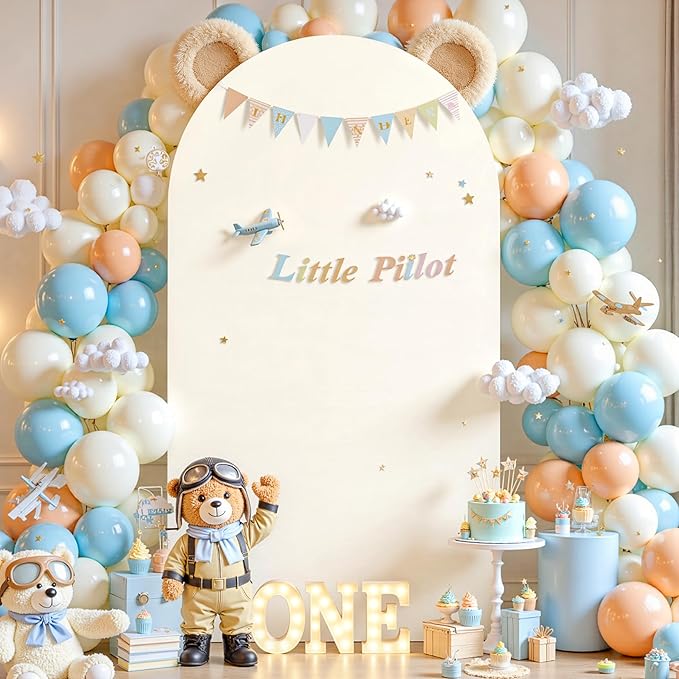 Beige Arch Backdrop Covers, 6.6FT Polyester Fitted Wedding Arch Stand Cover Round Top Chiara Stretchy Arch Backdrop Cover for Birthday Party Ceremony Banquet Decoration