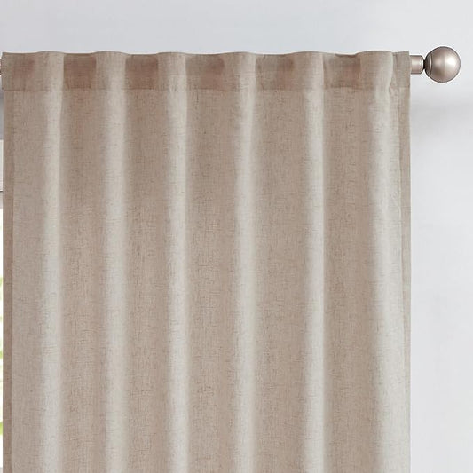 jinchan Linen Curtains with Privacy Lining 108 Inch Length Taupe Brown Farmhouse Closet Lined Drapes for Small Narrow Window Bedroom Living Room Bay Window 2 Panels Rod Pocket Back Tab