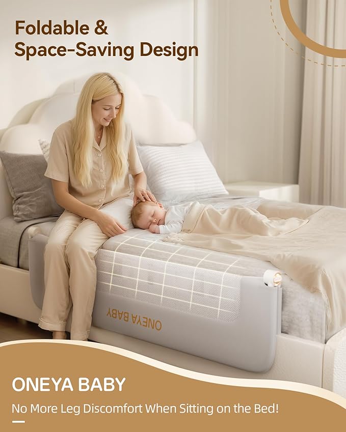 Baby Bed Rail Guard, 48in Thickened Toddler Bed Rail for Toddlers, Extral Tall Swing Down Child Safety Side Railing Guards with Reinforced Anchor for Twin, Full, Queen, King Bunk Size Bed, Grey, 27”H