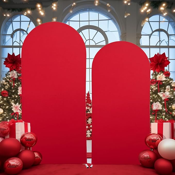 6.6FT Red Arch Backdrop Cover, Spandex Fitted Wedding Arch Stand Covers 2-Sided Round Top Chiara Stretchy Arch Backdrop Cover for Christmas Wedding Birthday Party Baby Shower Banquet Decoration