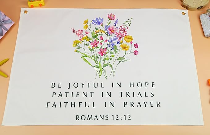 Christian Bible Verse Scripture Rectangular Banner Flag Sign Wall Art Gift for Kids Boys Girls-Nursery Baby Room Bedroom Reading Room Wall Decor-Baby Shower Baptism Christmas Gift-Be Joyful in Hope