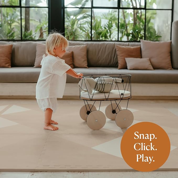 Toddlekind Playmat - Premium Foam Playmat, 4 x 6 feet, 6 Tile Extra Thick Foam Floor Puzzle Mat for Babies/Toddlers Stylish, Non-Toxic, Odorless. Perfect for Tummy Time, Crawling, and Play. Ideal for Nursery and Playroom. 0m+ (Golden Beige)