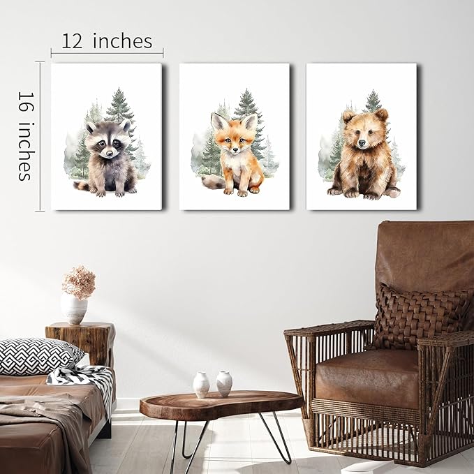 Shwing 3Pcs Safari Nursery Decor - Cute Animals Canvas Wall Art - Framed 24x16 Inch