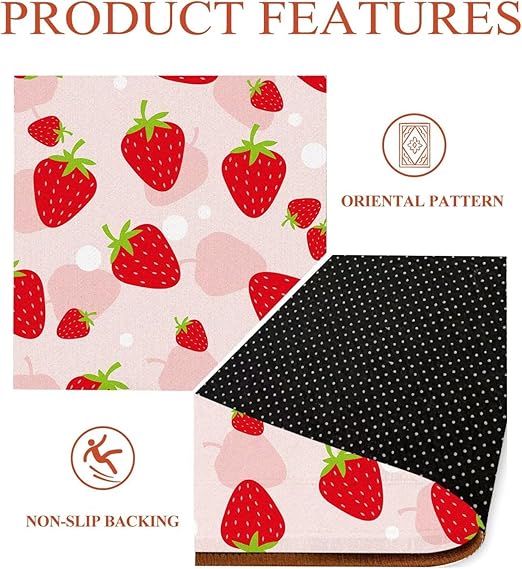 4Ft Strawberry Round Rug Kwaii Pink Circle Rugs for Bedroom Dorm Living Room Cute Area Rug Floor Mat Pad Doormat Carpet, 4'X4'(120x120cm)