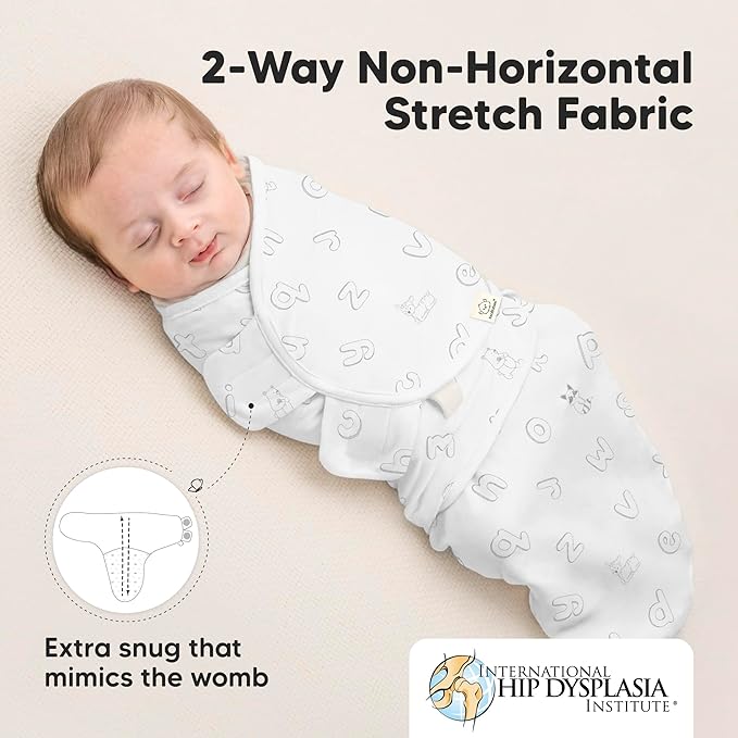 KeaBabies 3-Pack Organic Baby Swaddle Sleep Sacks - Swaddles for Newborns, Infant 3-6 Months, Baby Girls, Boys, Soft & Snug Newborn Sleep Sack, Nursery Swaddling Blankets (ABC Land Cloud, Large)