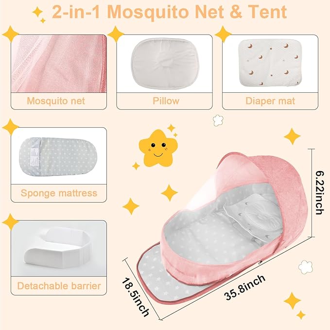 Portable Bassinet for Baby,Baby Bassinets Bedside Sleeper for Travel & Home,Foldable Bedside Crib with Breathable Mesh,Lightweight with Carry Bag & Storage Pocket,Safe Cosleeping Design for Infant