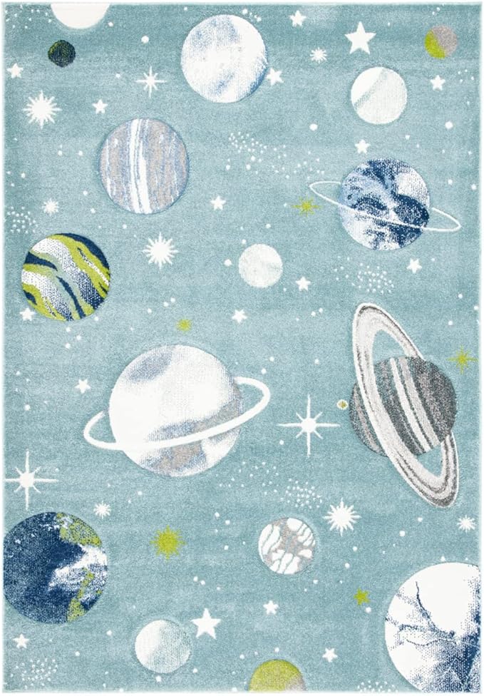 SAFAVIEH Carousel Kids Collection Area Rug - 10' x 14', Teal & Ivory, Non-Shedding & Easy Care, Ideal for High Traffic Areas for Boys & Girls in Playroom, Nursery, Bedroom (CRK103J)