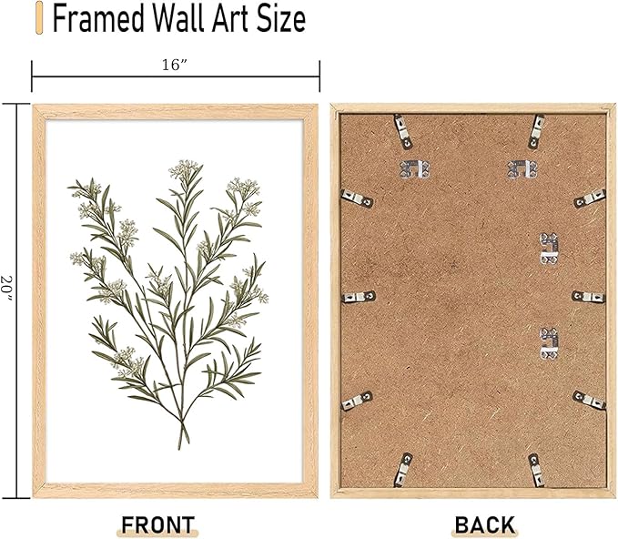 CHMMART 3 Piece Botanical Wildflower Framed Wall Art Floral Canvas Art Prints Green Plant Paintings Wall Decor Flower Pictures Artwork for Living Room Bedroom Bathroom 16x20in