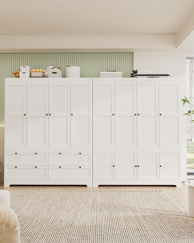 8 Door Modular Wardrobe Closet - 71" Tall Large Armoire with Hanging Rod, Freestanding Large Capacity Clothing Wardrobe Cabinet w/Handles for Bedroom White