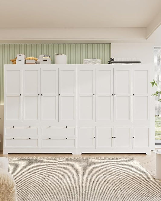 8 Door Modular Wardrobe Closet - 71" Tall Large Armoire with Hanging Rod, Freestanding Large Capacity Clothing Wardrobe Cabinet w/Handles for Bedroom White