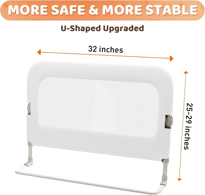omzer Bed Guard Rail for Toddlers - 47inch Foldable & Adjustable Height Baby Bed Safety Side Rails - Large Toddler Crib Railing Guard for Twin, Bunk, Full Size, Queen & King, Full Size Bed