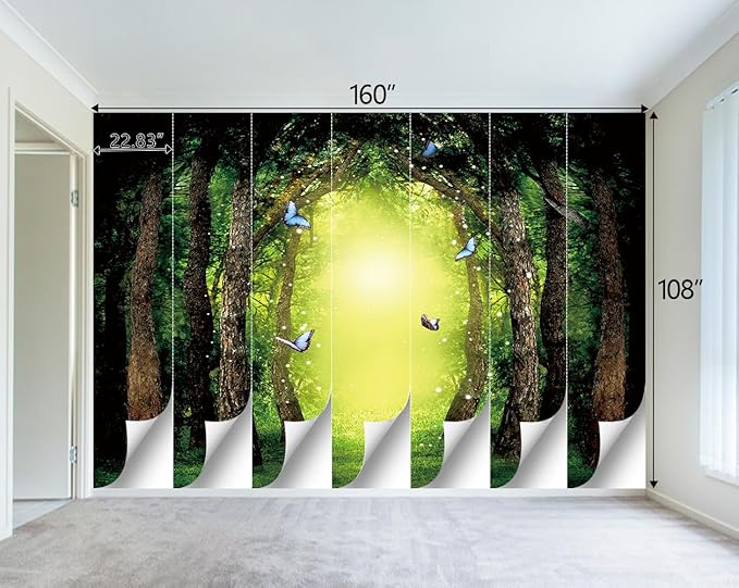 Classy Dream Butterfly Forest Tree Wallpaper for Bedroom Jungle Woodland Wall Mural Living Room Large Woods Adhesive Fabric decorr - 160"x108"（Not Peel and Stick）