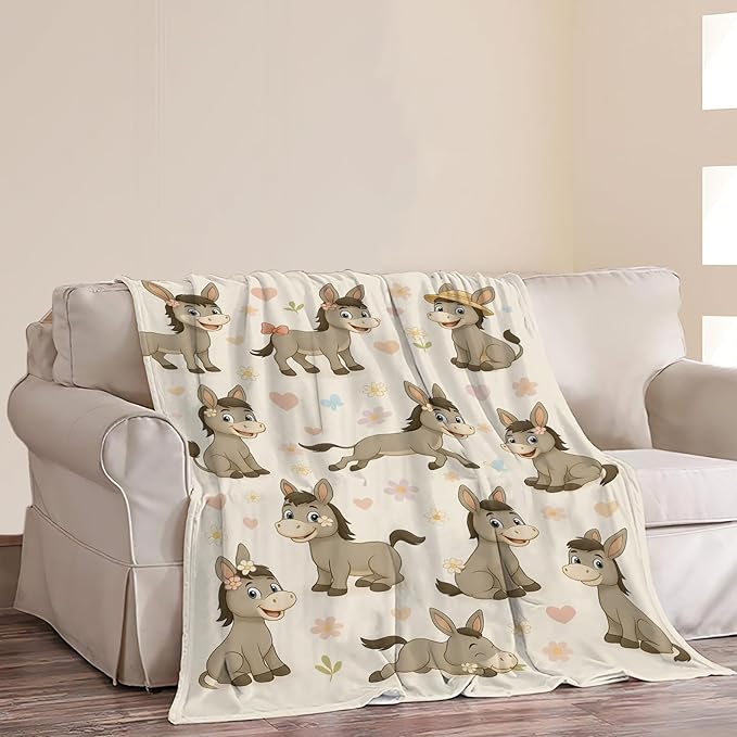 Cute Donkey Throw Blanket Funny Animal Donkey Blanket Soft Cozy Fleece Fuzzy Plush Warm Stuff Bedding Nursery Toddler Baby Blankets Gifts for Boys Girls Kids Adult Men Women 50"X60"