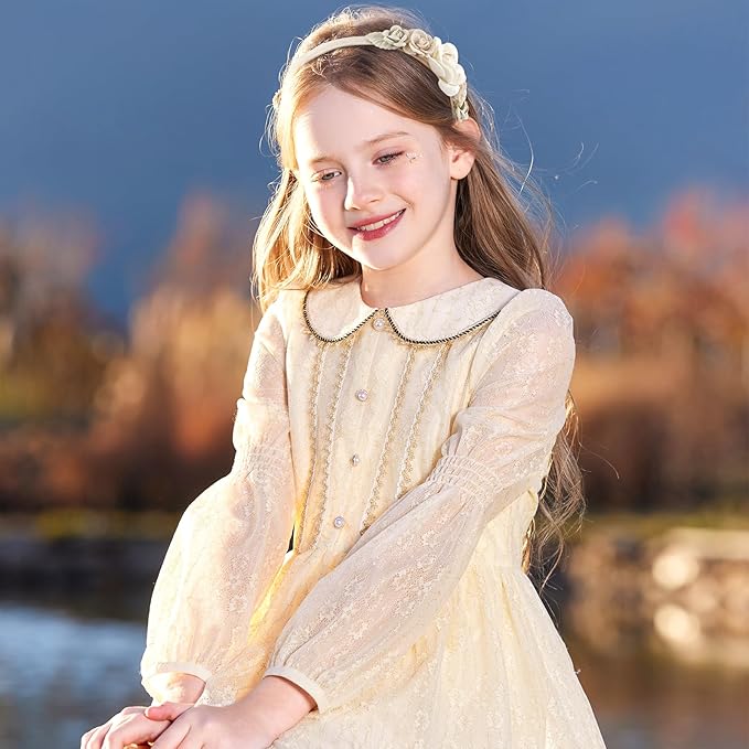 Flower Headbands for Girls Kids Toddlers Rose Floral Headpiece Non Slip Elegant Wedding Flower Crown Hairband Spring Summer Fashion Cloth Headdress Accessories for Birthday Party (Beige)