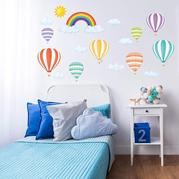 DECOWALL DS8-1801 Rainbow and Hot Air Balloons Kids Wall Stickers Wall Decals Peel and Stick Removable Wall Stickers for Kids Nursery Bedroom Living Room Decor