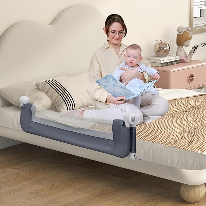 BABY JOY Bed Rails for Toddlers, Extra Long, Swing Down Safety Bed Guard for Convertible Crib, Folding Baby Bedrail for Kids Twin, Double, Full Size Queen & King Mattress (48-Inch, Dark Gray)