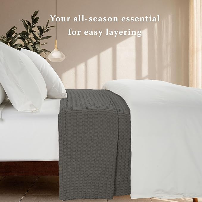 Threadmill Cooling Waffle Blanket King Size | Breathable, Lightweight and Cooling | Made from Rayon Derived from Bamboo | Waffle Throw Blanket for Couch and Sofa | 106 x 92 Inches | Scottish Grey