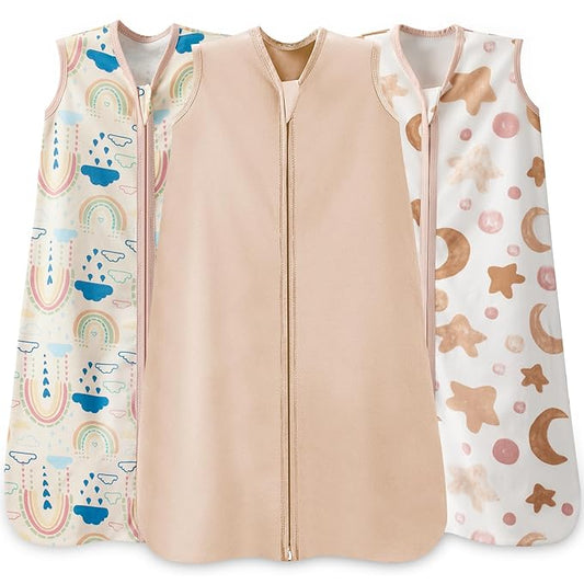 Baby Sleep Sack 12-18 Months Baby Wearable Blanket 100% Cotton TOG 0.5 2-Way Zipper Newborn Sleeping Bag, 3 Pack Comfy Lightweight Sleep Sacks for Babies