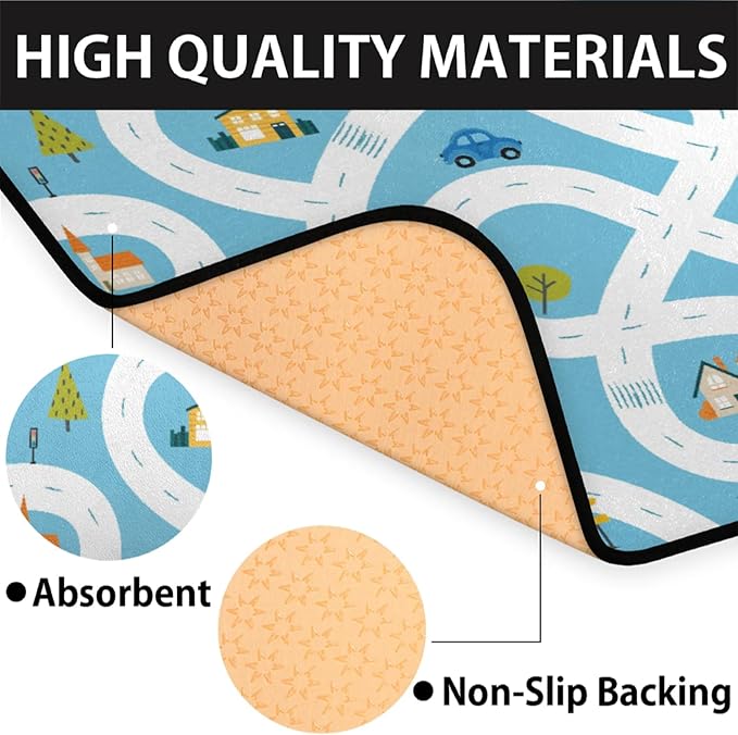 Kids Car Road Play Rug - Town City Map Track Soft Non-Slip 2x3 Carpet Traffic Mat Washable Playroom Bedroom Boys Nursery Educational Area Rug Entrance Mats Playroom Classroom Decor (24"x 36")