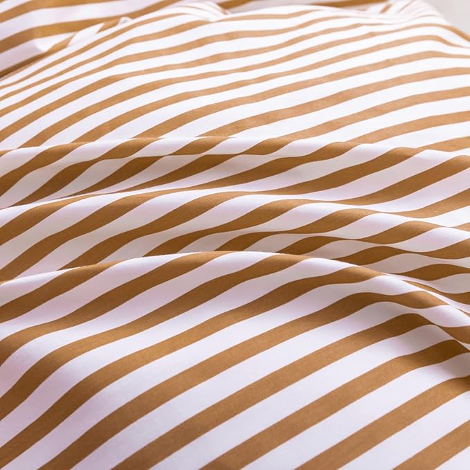 JELLYMONI King Duvet Cover Set, Cotton Duvet Cover 3 Pieces with Zipper Closure, 1 Duvet Cover and 2 Pillowcases(White with Rust Striped)