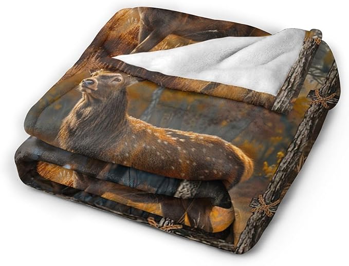 Deer Blanket Elk Throw Blanket Wildlife Animals Flannel Stuff Merch Cozy Decor Fleece Plush Fuzzy Warm Soft Lightweight Bedding Gifts for Hunting Lover Women Men Girl Boy Couch 50"X40"