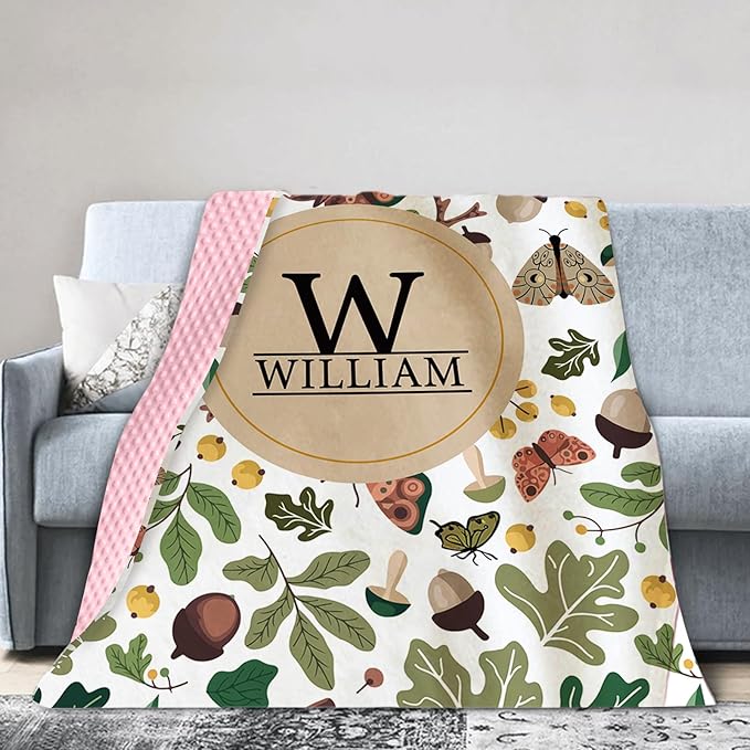 Personalized Baby Blankets for Boys Girls, Custom Name Mushroom Pattern Baby Blanket, Soft Receiving Blanket for Newborns and Toddlers, Ideal for Baby Showers and Nursery Decor