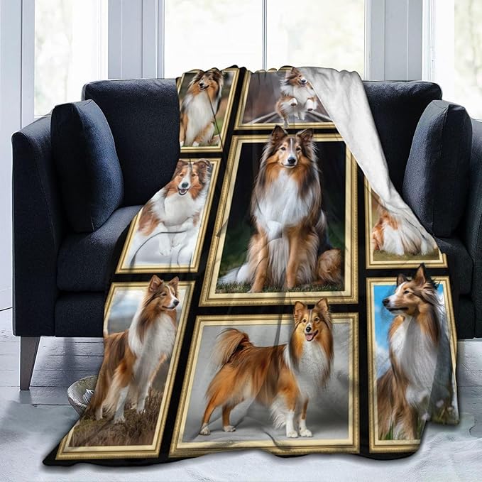 Sheltie Blanket Shetland Sheepdog Decor Gifts Throw Blanket Super Soft Flannel Lightweight Fluffy Plush Cozy Fuzzy Fleece Stuff Blanket for Dog Lover Kids Boys Adults Man for Bed Sofa 40"X50"