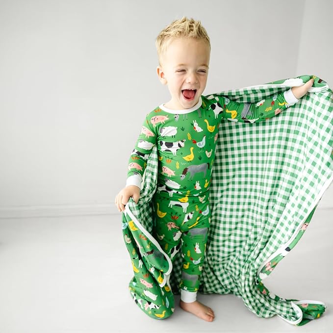 Little Sleepies Cloud Blanket, Soft Viscose from Bamboo Toddler & Baby Blanket for Boys & Girls, Lightweight, Perfect for Hot Sleepers, 50" x 50", Large (Green Farm Animals)