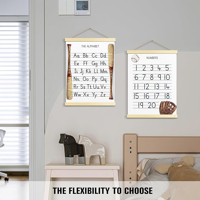 Buildinest Numbers Abc Wall Chart for Toddler Learning Posters, Nursery Wall Decor Playroom Wall Decor and Alphabet Banner,Preschool &Homeschool Wooden Alphabet Poster For Toddlers-B02