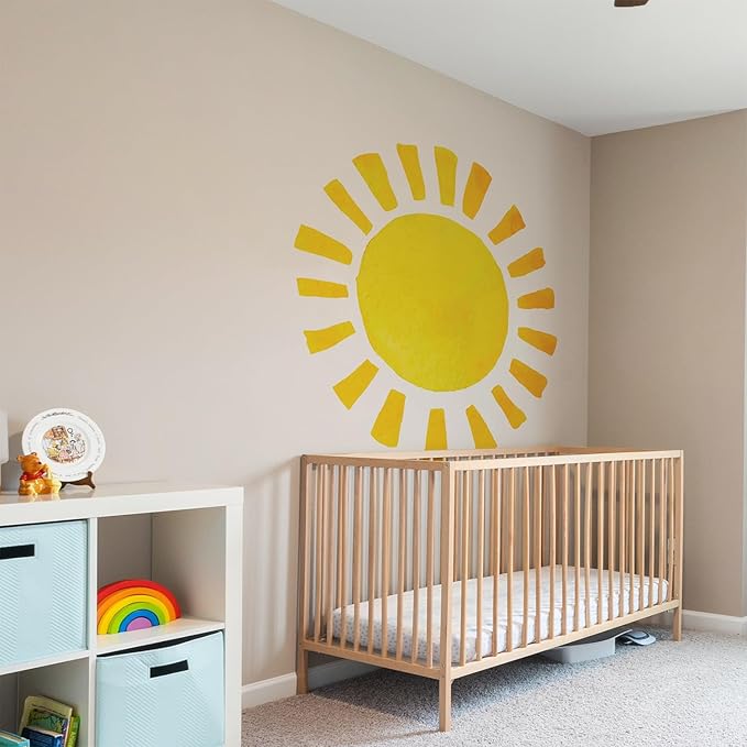 Watercolor Rainbow, Sun, Polka Dots Wall Decal for Kids Room, Nursery, Baby Room Decor, Polka Dots Mural, Rainbow Wallpaper (Sun, XLarge)