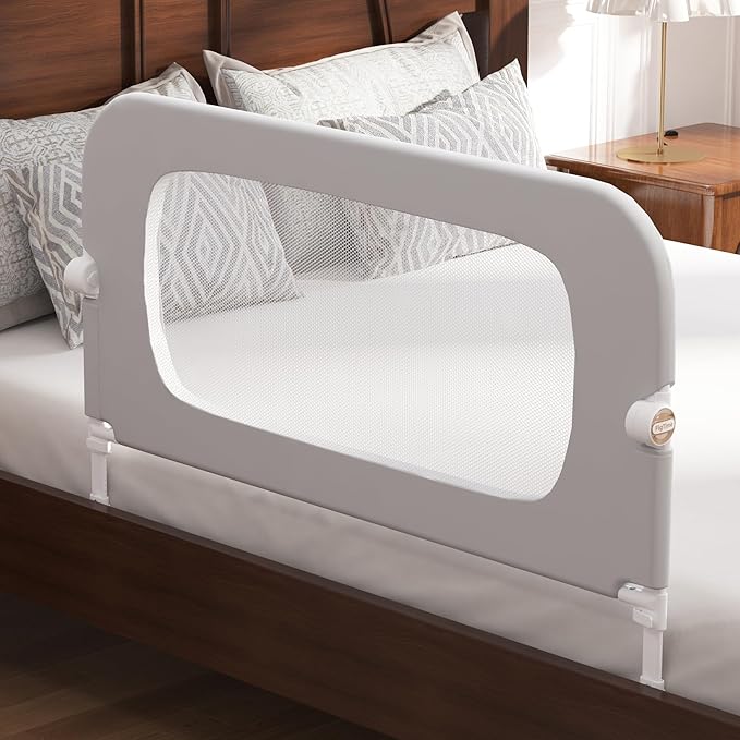 Bed Rail for Toddlers, Baby Bed Rail Guard for Kids, Toddler Bed Rails with Reinforced Anchor Fit, Height Adjustable & Foldable Bed Rail Guard for Twin, Full, Queen & King Beds (Grey, 32IN)