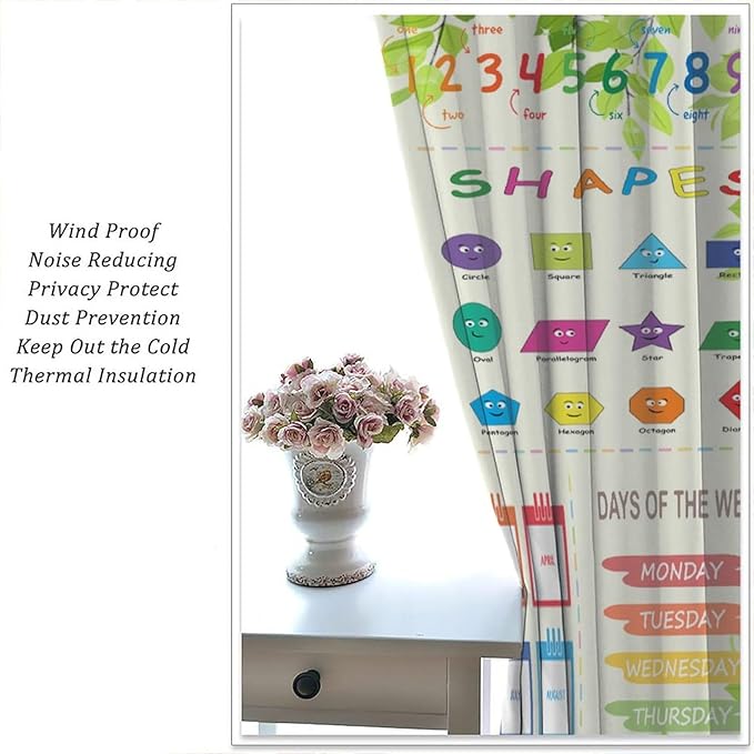 Kids Alphabet Curtain Cartoon Animal Nursery Rustic Leaves Plant Funny School Education Learning Tools Printed Rod Pocket Blackout Window Drapes for Bedroom Living Room 55" W X 63" L