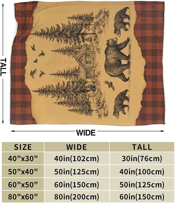 Bear Blanket Rustic Cabin Country Bear Hunting Throw Blanket Soft Cozy Fleece Fuzzy Plush Warm Stuff Bedding Wild Animal Blankets Gifts for Boys Girls Kids Adult Men Women 50"X60"