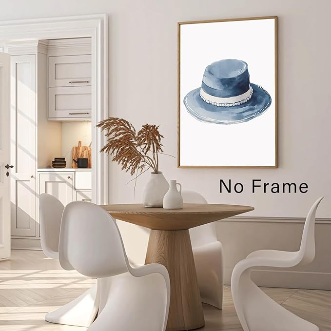 Cowboy Hat Canvas Wall Art Blue Hat Poster Blue Aesthetic Posters Trendy Aesthetic Art Abstract Watercolor Prints Modern Abstract Painting For Room Modern Minimalist Prints 16x24inch Frameless