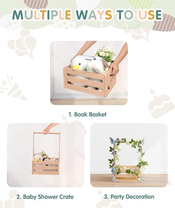 Wooden Baby Shower Crate Closet-Baby Shower Basket with String Lights Butterfly Welcome Gift Basket Wooden Crate for Baby Gift Basket Newborn Boys Girls Pregnancy Gifts-Small Baby Shower Gifts