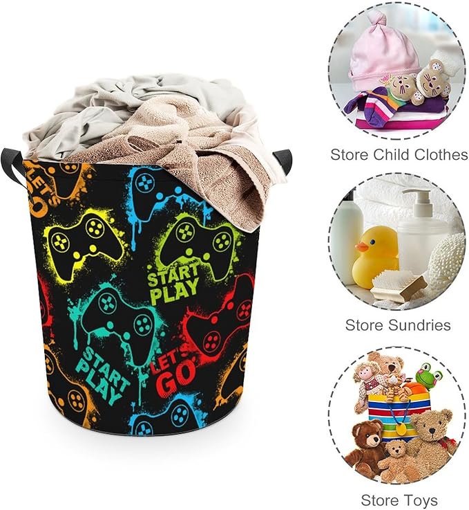 Gaming Laundry Hamper Neon Game Laundry Basket Dirty Clothes Basket Organizer Gamer Room Decor for Boys