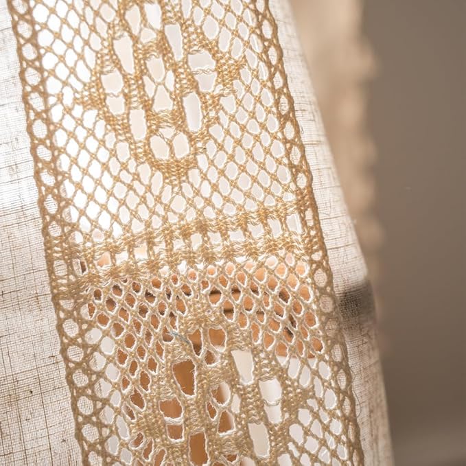 OYX Boho Curtains 63 Inch Length 2 Panels for Living Room, Bedroom Light Filtering Drapes, Farmhouse Vintage Country French Rustic Tassels Pattern Rod Pocket Aesthetic Decor Window Treatments