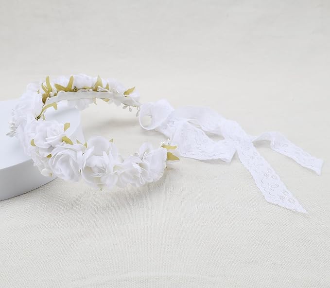White Flower Crown for Girls First Communion Kids Floral Headband Child Hair Accessories Birthday Party Photo Prop