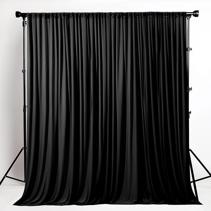 Black Backdrop Curtains for Wedding Parties, 10x7FT Wrinkle Free Photo Backdrop Curtains for Wedding Birthday Party Baby Shower, Fabric Drape with Rod Pockets 5ft x 7ft, 2 Panels