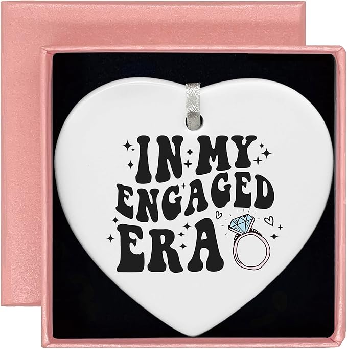 Heart Shaped Christmas Ornament-Engagement Gift for Bride to Be-Bridal Shower or Bachelorette Present for Future Mrs Fiance-Newly Engaged Keepsake-Ceramic Ornament Home Decor in My Engaged Era