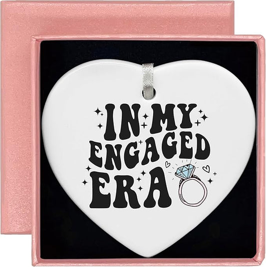 Heart Shaped Christmas Ornament-Engagement Gift for Bride to Be-Bridal Shower or Bachelorette Present for Future Mrs Fiance-Newly Engaged Keepsake-Ceramic Ornament Home Decor in My Engaged Era