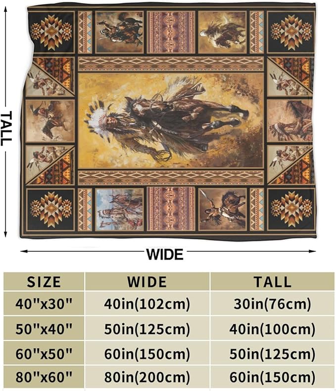 Rustic Indians Blanket Native American Throw Blanket Retro Chief Flannel Stuff Merch Cozy Decor Fleece Plush Fuzzy Warm Soft Lightweight Bedding Indians Gifts for Women Men Girls Couch 50"X40"
